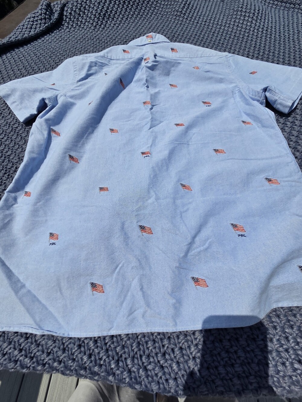 Ralph Lauren Oxford Shirt Men's Large Blue American Flag Embroidered Button Down - Picture 7 of 8